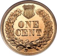 reverse of 1 Cent - Indian Head Cent; With shield (1860 - 1864) coin with KM# 90 from United States. Inscription: ONE CENT