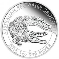 AUSTRALIAN SALTWATER CROCODILE. 2015 1oz 999 SILVER. NM P.