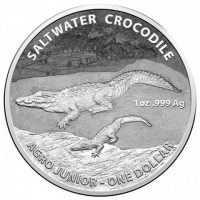SALTWATER CROCODILE. 1oz 999Ag. AGRO JUNIOR-ONE DOLLAR.