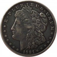 United States coin 1 Dollar - Morgan Dollar (1878 - 1921) obverse obverse of 1 Dollar - Morgan Dollar (1878 - 1921) coin with KM# 110 from United States. Inscription: E · PLURIBUS · UNUM LIBERTY 1921