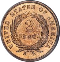 reverse of 2 Cents - Union Shield (1864 - 1873) coin with KM# 94 from United States. Inscription: UNITED STATES OF AMERICA 2 CENTS