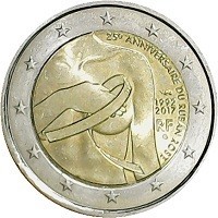 nickel brass clad nickel center in copper-nickel ring coin France KM# 2363 25e ANNIVERSAIRE DU RUBAN ROSE. 1992. 2017. RF.