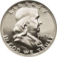 United States coin 1/2 Dollar - Franklin Half Dollar (1948 - 1963) obverse obverse of 1/2 Dollar - Franklin Half Dollar (1948 - 1963) coin with KM# 199 from United States. Inscription: LIBERTY 1953 IN GOD WE TRUST