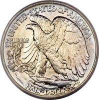 reverse of 1/2 Dollar - Walking Liberty Half Dollar (1916 - 1947) coin with KM# 142 from United States. Inscription: UNITED · STATES · OF · AMERICA E · PLURIBUS UNUM HALF · DOLLAR