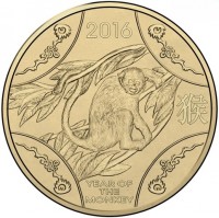 Aluminium Bronze coin Australia KM# 3225 2016. 猴. YEAR OF THE MONKEY.