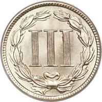 United States coin 3 Cents - Three Cent Nickel (1865 - 1889) reverse reverse of 3 Cents - Three Cent Nickel (1865 - 1889) coin with KM# 95 from United States. Inscription: III