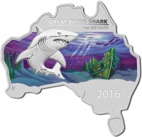 GREAT WHITE SHARK. 1OZ 999 SILVER. P. 2016. IJ.