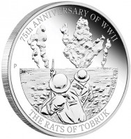 75th ANNIVERSARY OF WWII. P JM. 1oz 999 SILVER. THE RATS OF TOBRUK.