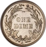 reverse of 1 Dime - Barber Dime (1892 - 1916) coin with KM# 113 from United States. Inscription: ONE DIME S