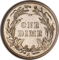 United States coin 1 Dime - Barber Dime (1892 - 1916) reverse reverse of 1 Dime - Barber Dime (1892 - 1916) coin with KM# 113 from United States. Inscription: ONE DIME S
