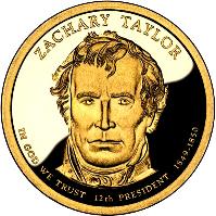 United States coin 1 Dollar - Zachary Taylor (2009) obverse obverse of 1 Dollar - Zachary Taylor (2009) coin with KM# 453 from United States. Inscription: ZACHARY TAYLOR IN GOD WE TRUST 12TH PRESIDENT 1849-1850