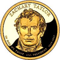 obverse of 1 Dollar - Zachary Taylor (2009) coin with KM# 453 from United States. Inscription: ZACHARY TAYLOR IN GOD WE TRUST 12TH PRESIDENT 1849-1850