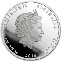 Silver coin Australia KM# 2867 ELIZABETH II AUSTRALIA. IRB. 1OZ 9999 Ag 2018 1 DOLLAR.