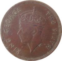 obverse of 10 Cents - George VI (1948 - 1951) coin with KM# 25 from Hong Kong. Inscription: KING GEORGE THE SIXTH