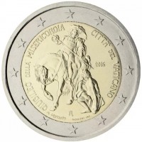 Bi-metallic Nickel-Brass plated Nickel center in Copper-Nickel ring coin Vatican City KM# 485 GIUBILEO DELLA MISERICORDIA. CITTÀ DEL VATICANO. 2016. R. M. CRISCIOTTI MOMONI INC.