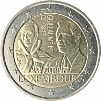 Bi-metallic Nickel-Brass plated Nickel center in Copper-Nickel ring coin Luxembourg KM# 152 GUILLAUME 1er. 1772-1843. 2018. LUXEMBOURG.