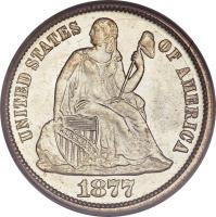 obverse of 1 Dime - Seated Liberty Dime; Without stars; Without date arrows (1860 - 1891) coin with KM# 92 from United States. Inscription: UNITED STATES OF AMERICA 1886