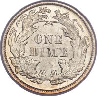 reverse of 1 Dime - Seated Liberty Dime; Without stars; Without date arrows (1860 - 1891) coin with KM# 92 from United States. Inscription: ONE DIME