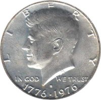 United States coin 1/2 Dollar - Bicentennial - Kennedy Half Dollar (1976) obverse obverse of 1/2 Dollar - Bicentennial - Kennedy Half Dollar (1976) coin with KM# 205a from United States. Inscription: LIBERTY IN GOD WE TRUST S 1776 - 1976