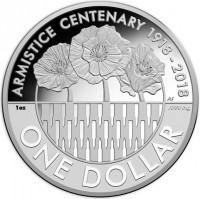 Silver coin Australia ARMISTICE CENTENARY 1918 - 2018. AS. 1 oz999 Ag. ONE DOLLAR.