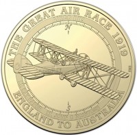 Aluminium Bronze coin Australia KM# 3654 THE GREAT AIR RACE 1919 ENGLAND TO AUSTRALIA. AIRCO DH9. N. G G-GADA. S. LT. RAY PARER LT. JOHN C MCINTOSH.