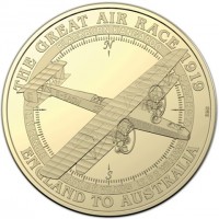 Aluminium Bronze coin Australia KM# 3657 THE GREAT AIR RACE 1919 ENGLAND TO AUSTRALIA. BLACKBURN KANGAROO. N. G G-EAOW. BURN KANGAROO. S. LT. V RENDLE CAPT. GH WILKINS LT. DR WILLIAMS LT GH POTTS.