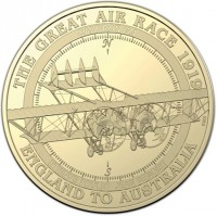 Aluminium Bronze coin Australia KM# 3658 THE GREAT AIR RACE 1919 ENGLAND TO AUSTRALIA. CAUDRON G4. N. S. ETIENNE POULET JEAN BENOIST.