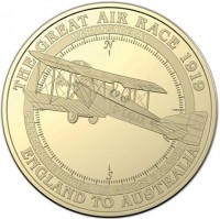 Aluminium Bronze coin Australia KM# 3659 THE GREAT AIR RACE 1919 ENGLAND TO AUSTRALIA. MARTINSYDE A1. N. G-EAMR G. S. CAPT. CEDRIC E HOWEL LT. GEORGE H FRASER.
