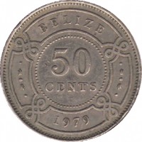 Belize coin 50 Cents - Elizabeth II - 1'st Portrait (1974 - 2010) reverse reverse of 50 Cents - Elizabeth II - 1'st Portrait (1974 - 2010) coin with KM# 37 from Belize. Inscription: BELIZE 50 CENTS 1979