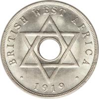 British West Africa coin 1 Penny - George V (1912 - 1936) reverse reverse of 1 Penny - George V (1912 - 1936) coin with KM# 9 from British West Africa. Inscription: .BRITISH WEST AFRICA. 1919