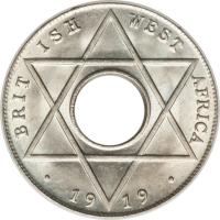 British West Africa coin 1/10 Penny - George V (1912 - 1936) reverse reverse of 1/10 Penny - George V (1912 - 1936) coin with KM# 7 from British West Africa. Inscription: BRITISH WEST AFRICA · 1919 ·
