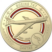 Aluminium Bronze coin Australia KM# 3859 BOEING 747. AUSTRALIA - QANTAS. VH - EBA. QANTAS. 1920 - 2020. QANTAS. SMS.