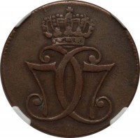 obverse of 1 Skilling - Christian VII (1771 - 1779) coin with KM# 616 from Denmark. Inscription: 7CC7