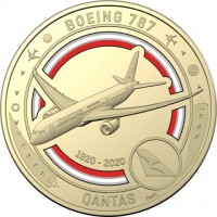 Aluminium Bronze coin Australia KM# 3860 BOEING 787. QANTAS - Spirit of Australia. 1920 - 2020. QANTAS. SMS.
