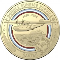 Aluminium Bronze coin Australia KM# 3861 DOUBLE SUNRISE SERVICE. 1920 - 2020. G - AG10. QANTAS EMPIRE AIRWAYS. KANGAROO SERVICE. QANTAS. SMS.