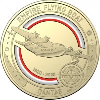 Aluminium Bronze coin Australia KM# 3862 EMPIRE FLYING BOAT. VH. VH-ABG. 1920 - 2020. QANTAS EMPIRE AIRWAYS. SYDNEY LONDON. QANTAS. SMS.