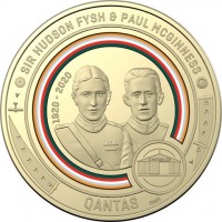 Aluminium Bronze coin Australia KM# 3864 SIR HUDSON FYSH & PAUL MCGINNESS. 1920 - 2020. QANTAS LTD. QANTAS. SMS.