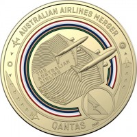 Aluminium Bronze coin Australia KM# 3866 AUSTRALIAN AIRLINES MERGER. THE AUSTRALIAN AIRLINE. 1920 - 2020. QANTAS. SMS.
