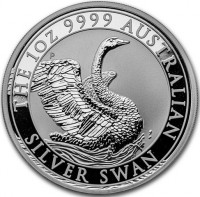 THE 1OZ 9999 AUSTRALIAN. P JM. SILVER SWAN.