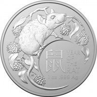 Silver coin Australia KM# 3909 鼠. YEAR. OF. THE. RAT. 1 oz999 Ag.