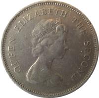 obverse of 1 Dollar - Elizabeth II - 2'nd Portrait (1978 - 1980) coin with KM# 43 from Hong Kong. Inscription: QUEEN ELIZABETH THE SECOND