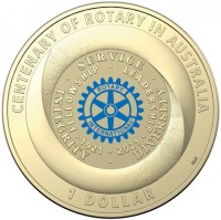 Aluminium Bronze coin Australia KM# 4104 CENTENARY OF ROTARY IN AUSTRALIA 1 DOLLAR. SMS. SERVICE INTEGRITY DIVERSITY FELLOWSHIP LEADERSHIP 1921 2021.