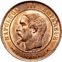 obverse of 10 Centimes - Napoleon III (1852 - 1857) coin with KM# 771 from France. Inscription: NAPOLEON III EMPEREUR BARRE 1853
