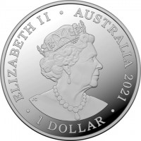 Silver coin Australia ELIZABETH II. AUSTRALIA 2021. 1 DOLLAR. IRB.
