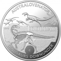Silver coin Australia KM# 4309a AUSTRALOVENATOR. AWB. 1 DOLLAR. C. DINOSAURS DOWNUNDER.