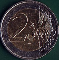 Bi-metallic Nickel-Brass plated Nickel center in Copper-Nickel ring coin Ireland KM# 106 2 EURO. LL.