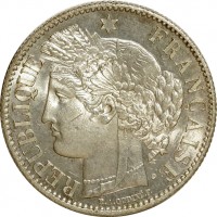 France coin 2 Francs (1870 - 1895) obverse obverse of 2 Francs (1870 - 1895) coin with KM# 817 from France. Inscription: REPUBLIQUE * FRANÇAISE.