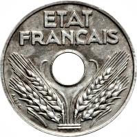 France coin 20 Centimes (1941 - 1944) obverse obverse of 20 Centimes (1941 - 1944) coin with KM# 900.2a from France. Inscription: ETAT FRANÇAIS