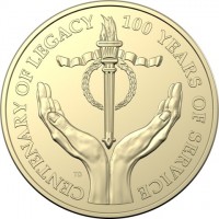 Aluminium Bronze coin Australia KM# 4511 CENTENARY OF LEGACY. 100 YEARS OF SERVICE. TD.