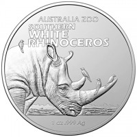 Silver coin Australia KM# 4524 AUSTRALIA ZOO. SOUTHERN WHITE RHINOCEROS. AWB. 1 oz999 Ag.
